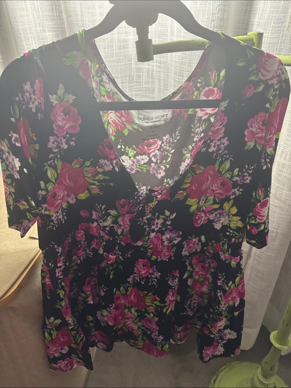 torrid Black Floral V-Neck Blouse with Pink Roses